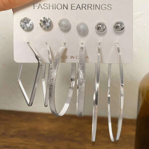 Rhinestone Decor Earrings Set – 12-Piece Collection of Sparkling Designs