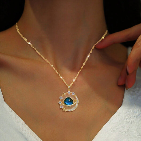 Titanium Steel Studded Celestial Galaxy Collarbone Necklace