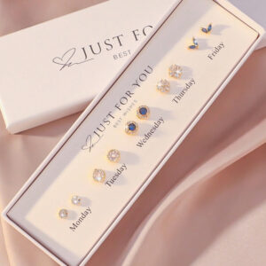 10pcs Sapphire Blue Zirconia Stud Earrings for Women with Gift Box